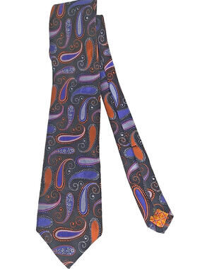 Robert Talbott Studio Neck Tie 100% Silk Black Purple Paisley Necktie US